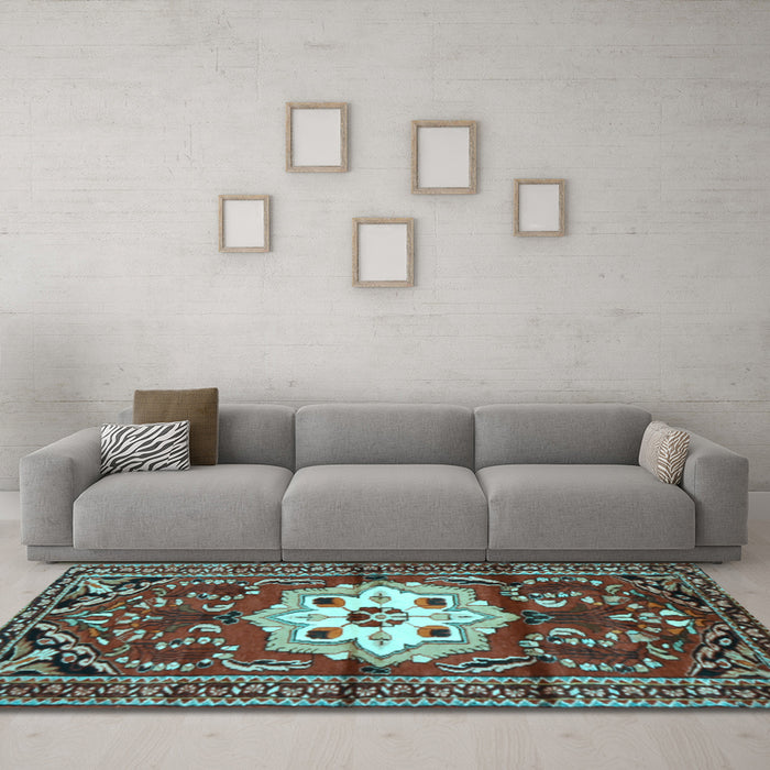 Machine Washable Persian Light Blue Traditional Rug in a Living Room, wshtr2252lblu