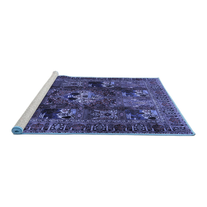 Sideview of Machine Washable Persian Blue Traditional Rug, wshtr2253blu