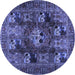 Round Machine Washable Persian Blue Traditional Rug, wshtr2253blu