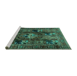 Sideview of Machine Washable Persian Turquoise Traditional Area Rugs, wshtr2253turq
