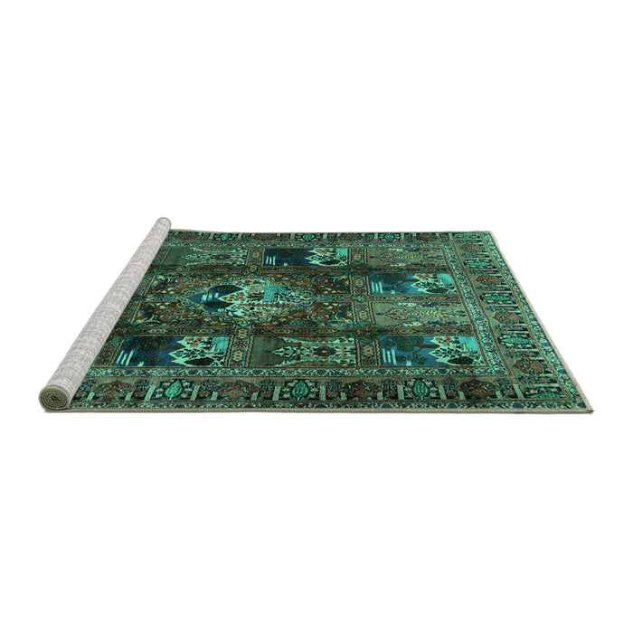 Sideview of Machine Washable Persian Turquoise Traditional Area Rugs, wshtr2253turq