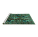 Sideview of Machine Washable Persian Turquoise Traditional Area Rugs, wshtr2253turq