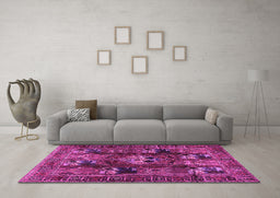 Machine Washable Persian Pink Traditional Rug in a Living Room, wshtr2253pnk