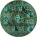 Round Machine Washable Persian Turquoise Traditional Area Rugs, wshtr2253turq