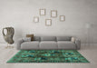 Machine Washable Persian Turquoise Traditional Area Rugs in a Living Room,, wshtr2253turq