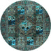 Round Machine Washable Persian Light Blue Traditional Rug, wshtr2253lblu