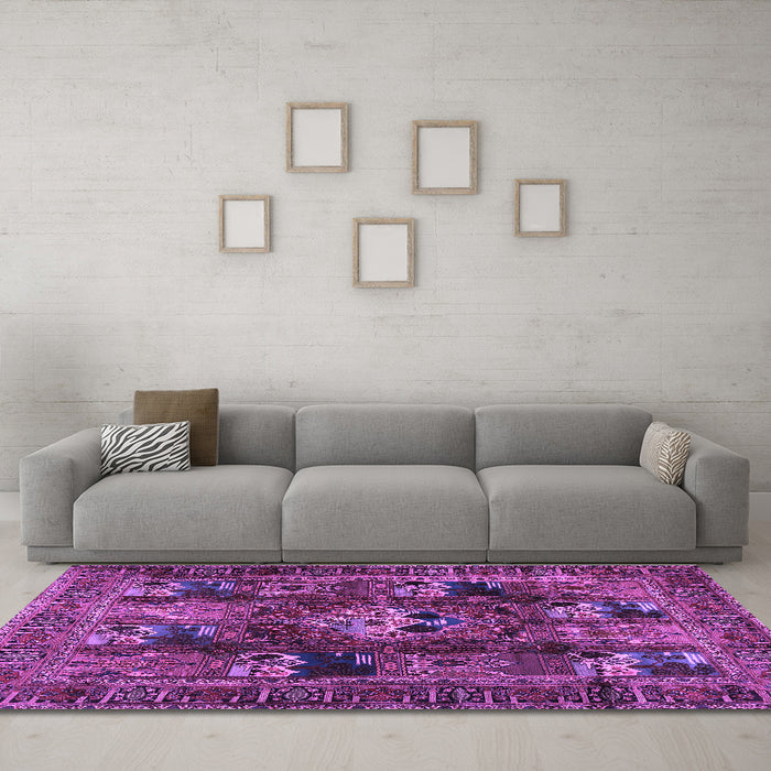 Machine Washable Persian Purple Traditional Area Rugs in a Living Room, wshtr2253pur