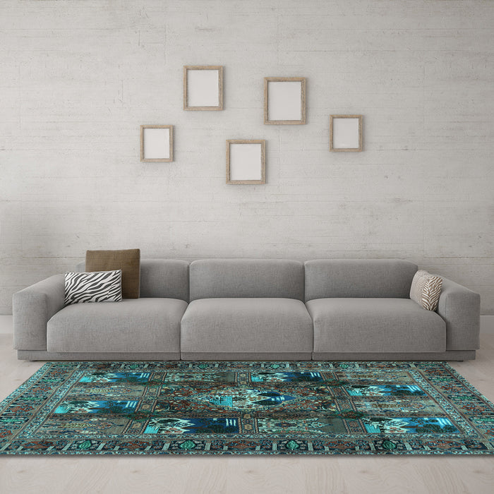 Machine Washable Persian Light Blue Traditional Rug in a Living Room, wshtr2253lblu