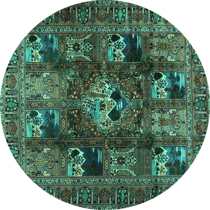 Round Persian Turquoise Traditional Rug, tr2253turq