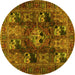 Round Machine Washable Persian Yellow Traditional Rug, wshtr2253yw