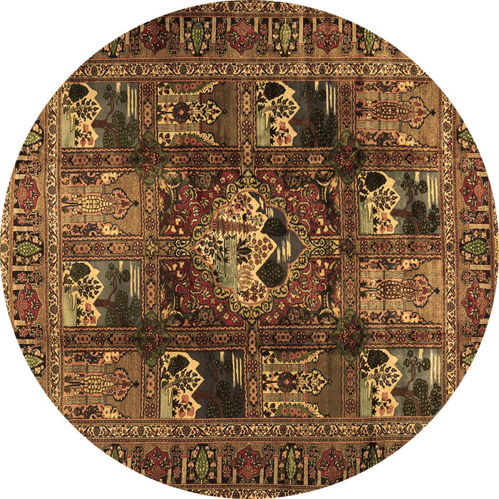 Round Machine Washable Persian Brown Traditional Rug, wshtr2253brn