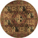 Round Machine Washable Persian Brown Traditional Rug, wshtr2253brn