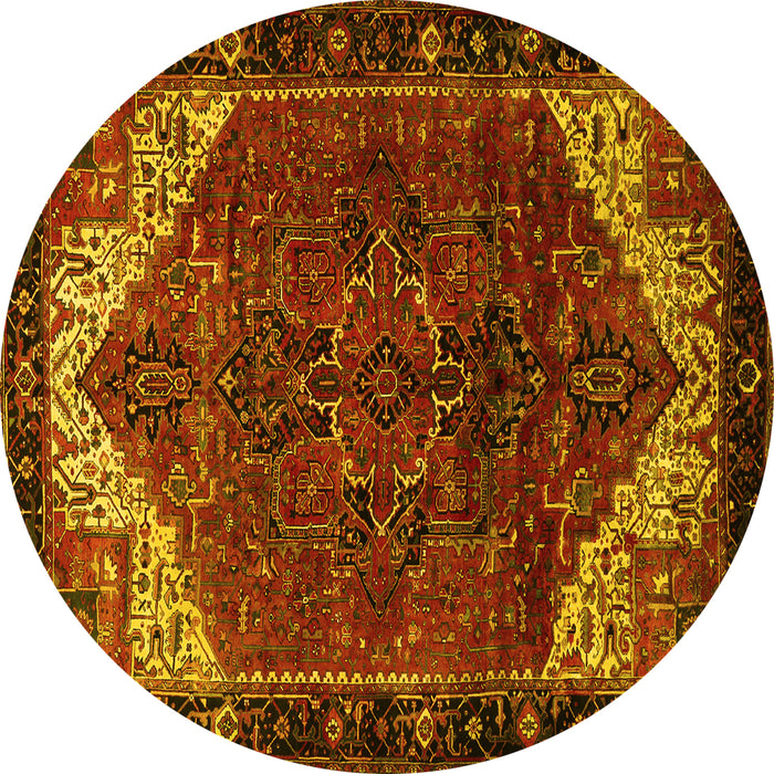 Round Machine Washable Persian Yellow Traditional Rug, wshtr2254yw