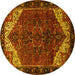 Round Machine Washable Persian Yellow Traditional Rug, wshtr2254yw