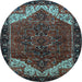 Round Machine Washable Persian Light Blue Traditional Rug, wshtr2254lblu