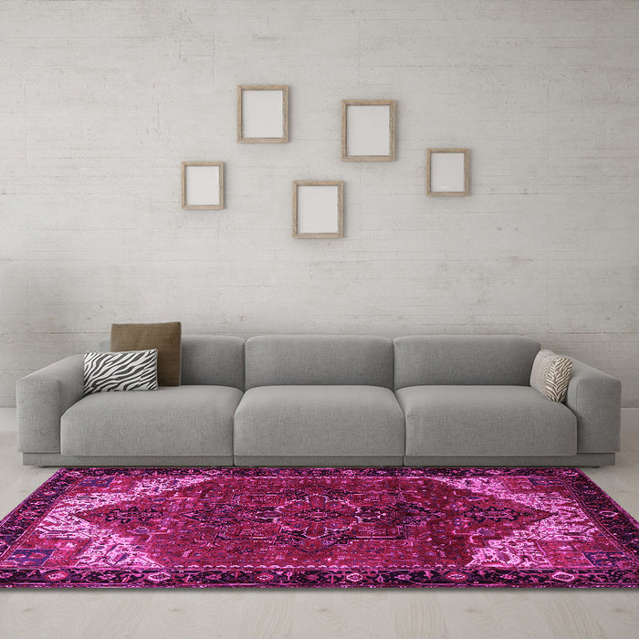 Machine Washable Persian Pink Traditional Rug in a Living Room, wshtr2254pnk