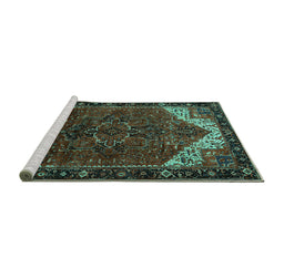 Sideview of Machine Washable Persian Turquoise Traditional Area Rugs, wshtr2254turq