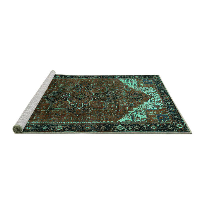 Sideview of Machine Washable Persian Turquoise Traditional Area Rugs, wshtr2254turq