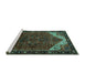 Sideview of Machine Washable Persian Turquoise Traditional Area Rugs, wshtr2254turq