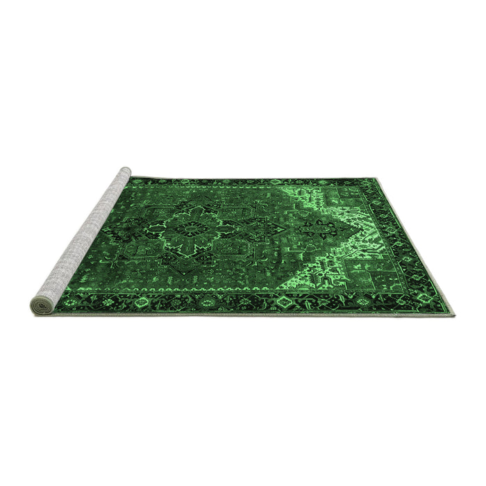 Sideview of Machine Washable Persian Emerald Green Traditional Area Rugs, wshtr2254emgrn