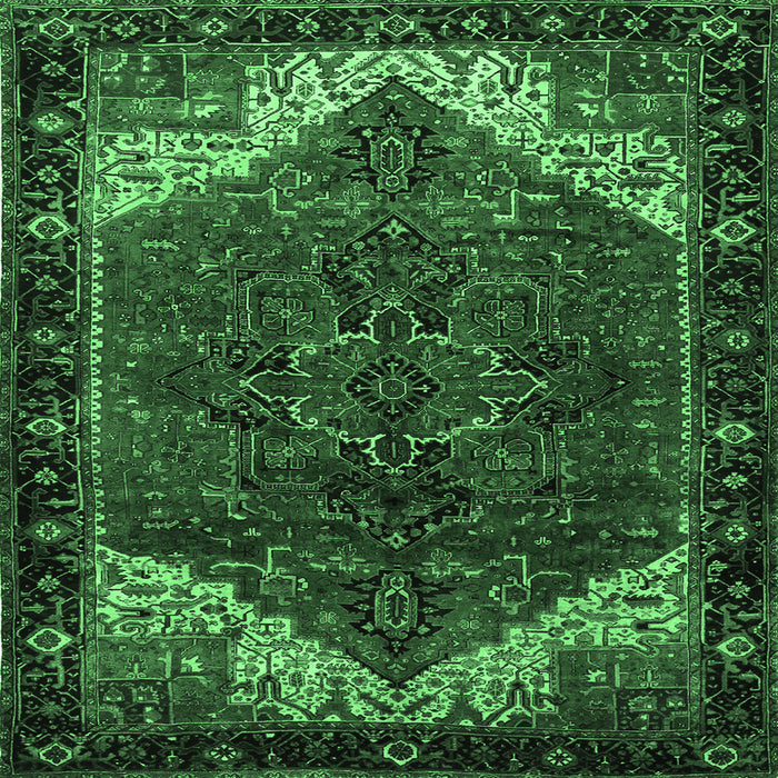 Square Machine Washable Persian Emerald Green Traditional Area Rugs, wshtr2254emgrn