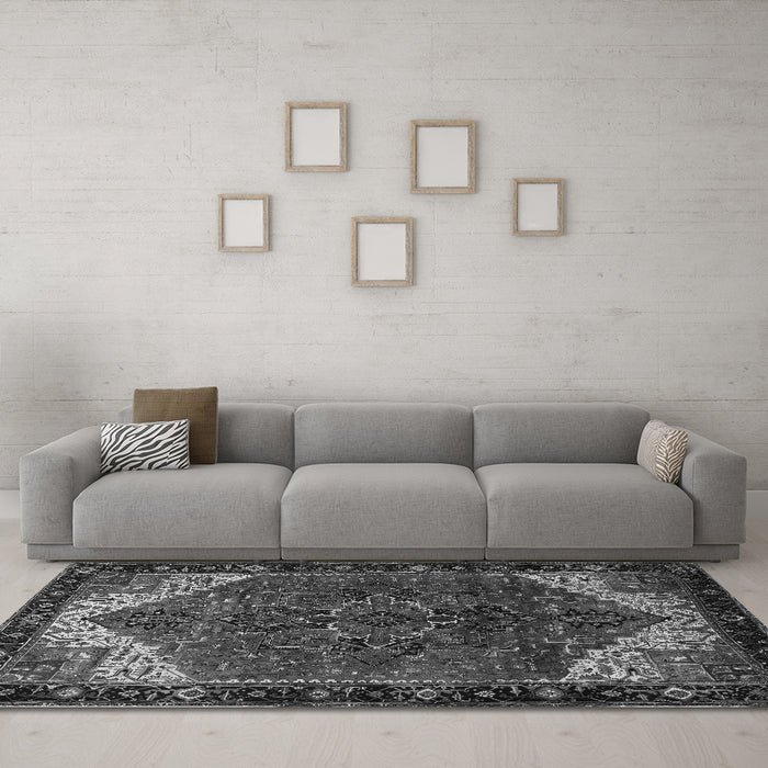 Machine Washable Persian Gray Traditional Rug in a Living Room,, wshtr2254gry