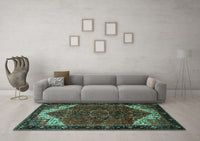 Machine Washable Persian Turquoise Traditional Rug, wshtr2254turq