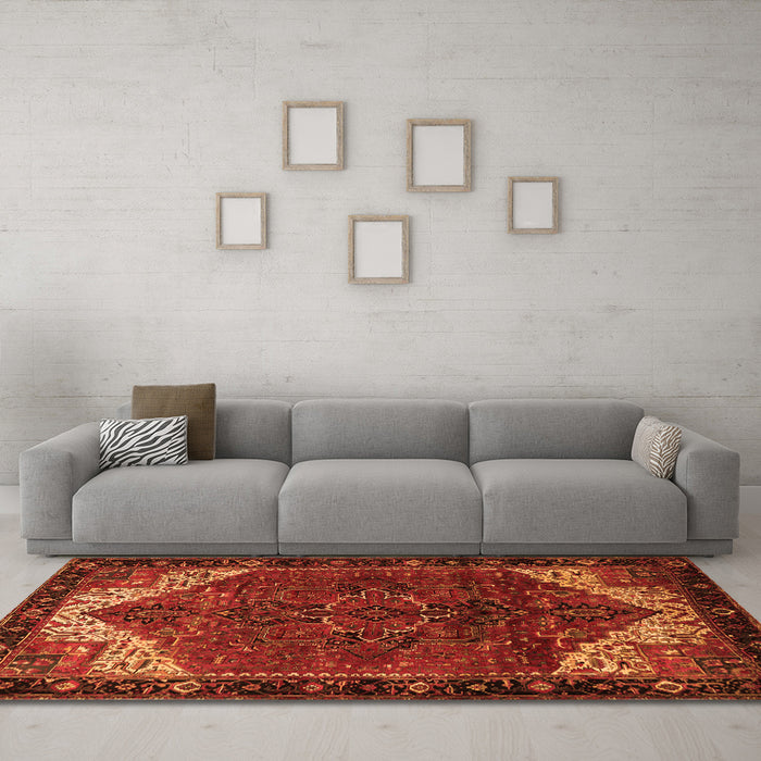 Machine Washable Persian Orange Traditional Area Rugs in a Living Room, wshtr2254org