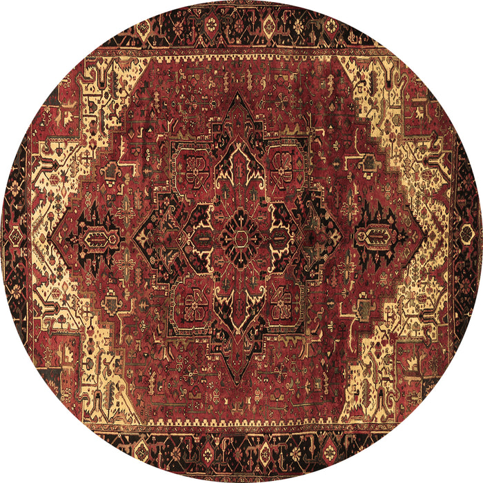 Round Machine Washable Persian Brown Traditional Rug, wshtr2254brn