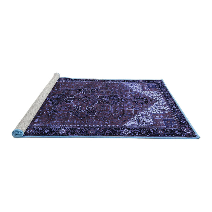Sideview of Machine Washable Persian Blue Traditional Rug, wshtr2254blu