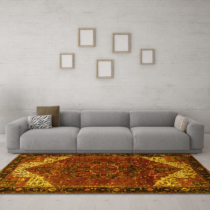 Machine Washable Persian Yellow Traditional Rug in a Living Room, wshtr2254yw