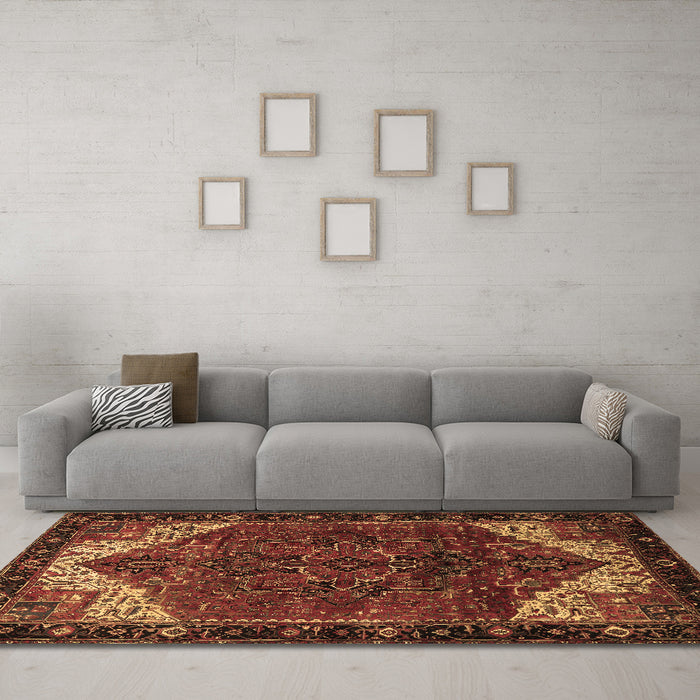 Machine Washable Persian Brown Traditional Rug in a Living Room,, wshtr2254brn