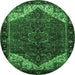 Round Machine Washable Persian Emerald Green Traditional Area Rugs, wshtr2254emgrn