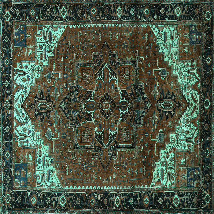 Square Machine Washable Persian Turquoise Traditional Area Rugs, wshtr2254turq