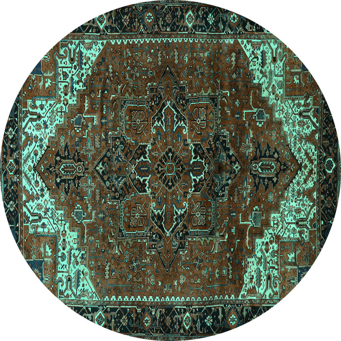 Round Machine Washable Persian Turquoise Traditional Area Rugs, wshtr2254turq