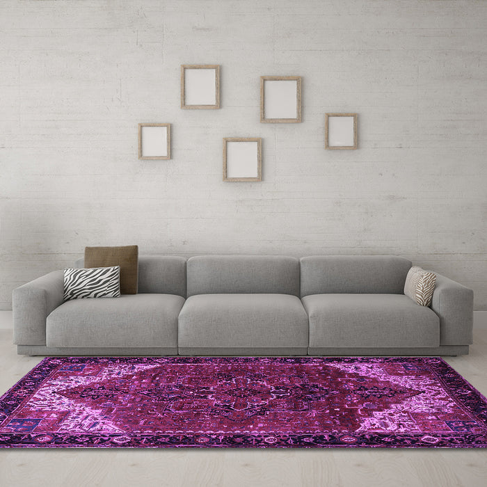 Machine Washable Persian Purple Traditional Area Rugs in a Living Room, wshtr2254pur