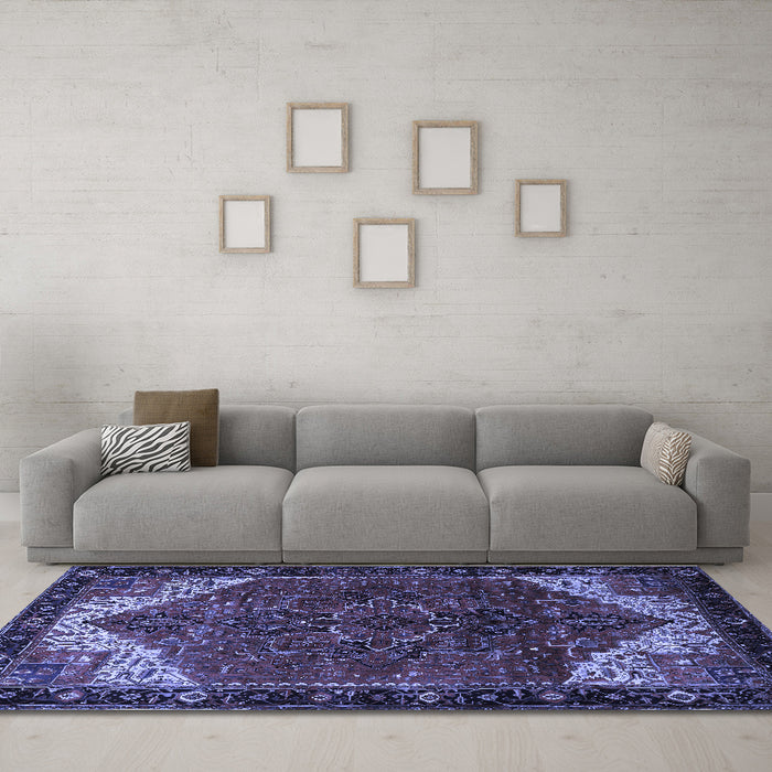 Machine Washable Persian Blue Traditional Rug in a Living Room, wshtr2254blu