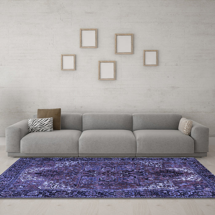 Machine Washable Persian Blue Traditional Rug in a Living Room, wshtr2255blu