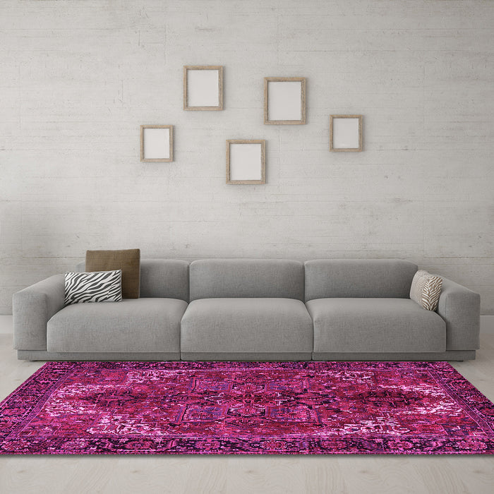 Machine Washable Persian Pink Traditional Rug in a Living Room, wshtr2255pnk