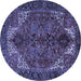 Round Machine Washable Persian Blue Traditional Rug, wshtr2255blu