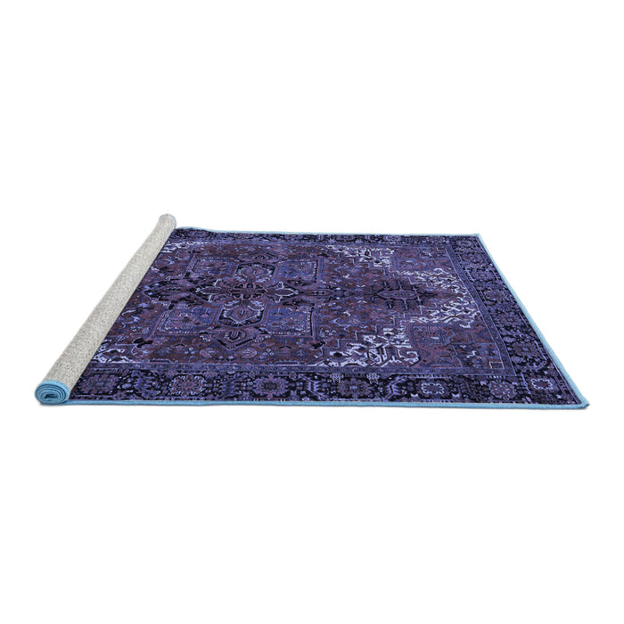 Sideview of Machine Washable Persian Blue Traditional Rug, wshtr2255blu