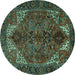 Round Machine Washable Persian Turquoise Traditional Area Rugs, wshtr2255turq