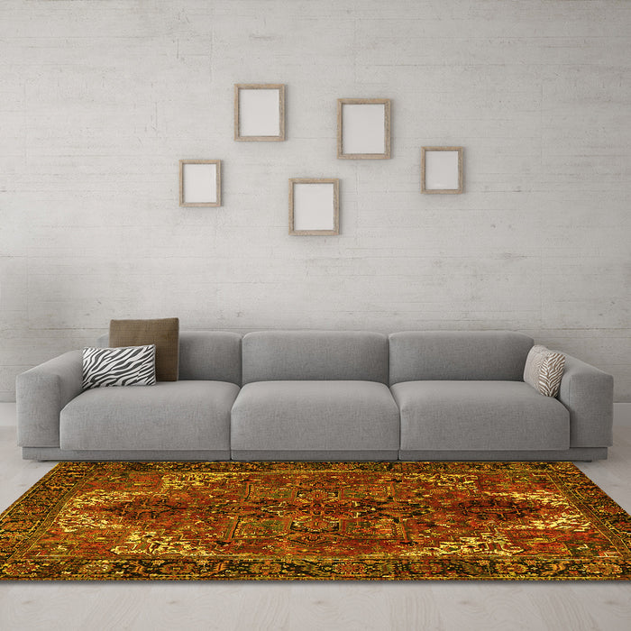 Machine Washable Persian Yellow Traditional Rug in a Living Room, wshtr2255yw