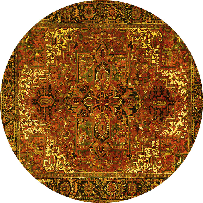 Round Machine Washable Persian Yellow Traditional Rug, wshtr2255yw