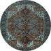 Round Machine Washable Persian Light Blue Traditional Rug, wshtr2255lblu