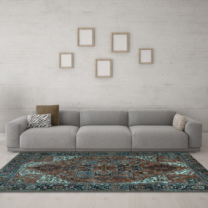 Machine Washable Persian Light Blue Traditional Rug in a Living Room, wshtr2255lblu