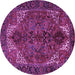 Round Machine Washable Persian Purple Traditional Area Rugs, wshtr2255pur