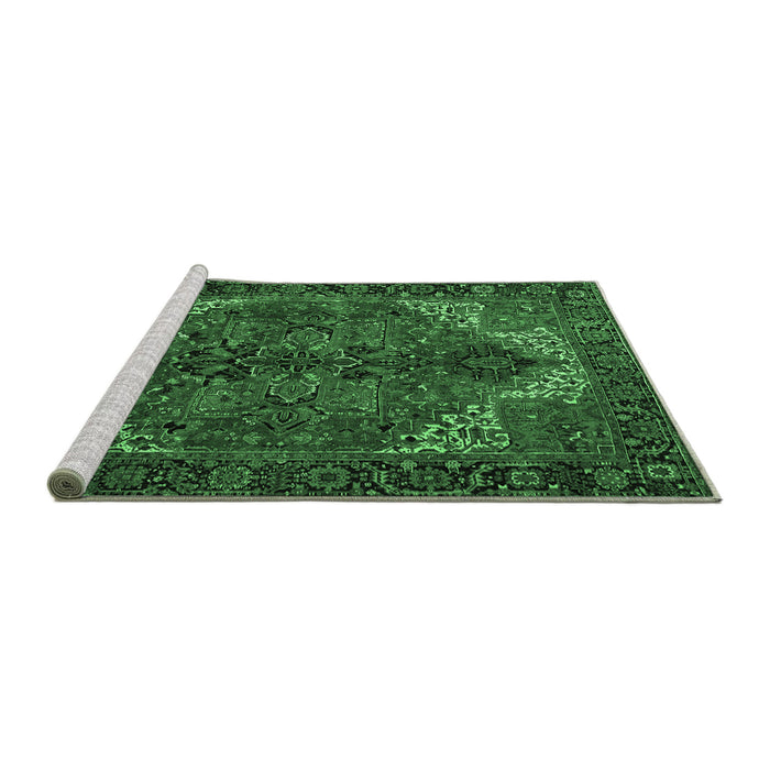 Sideview of Machine Washable Persian Emerald Green Traditional Area Rugs, wshtr2255emgrn