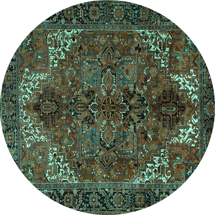 Round Persian Turquoise Traditional Rug, tr2255turq