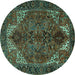 Round Persian Turquoise Traditional Rug, tr2255turq